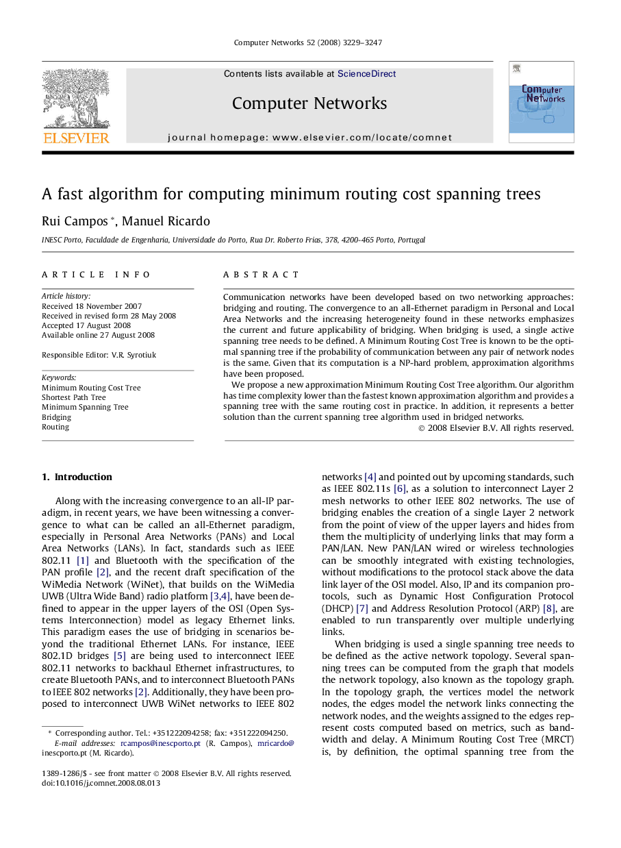 A fast algorithm for computing minimum routing cost spanning trees