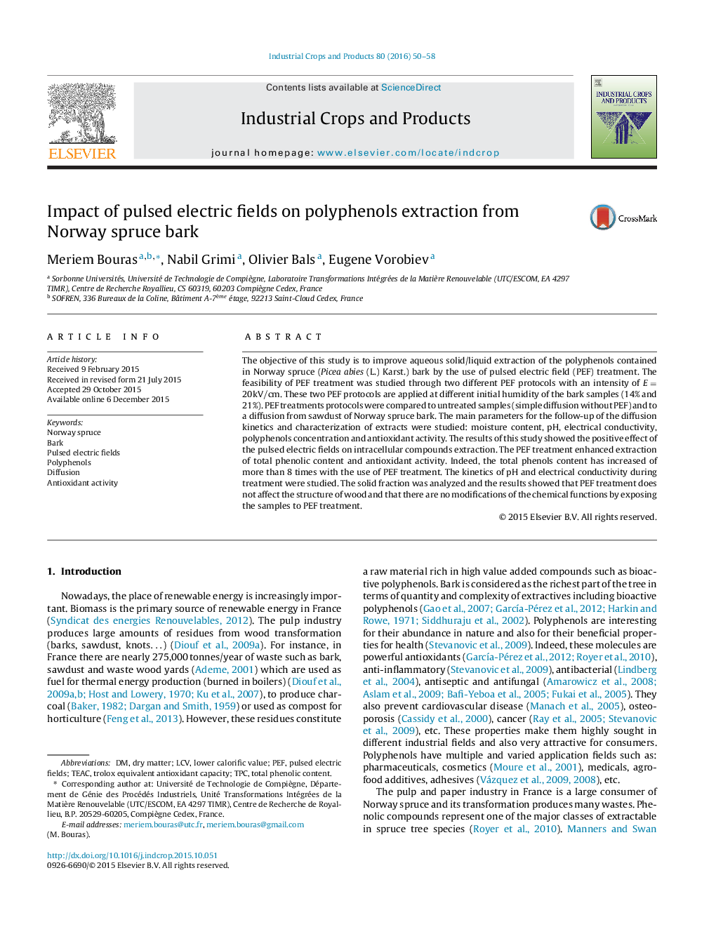 Impact of pulsed electric fields on polyphenols extraction from Norway spruce bark