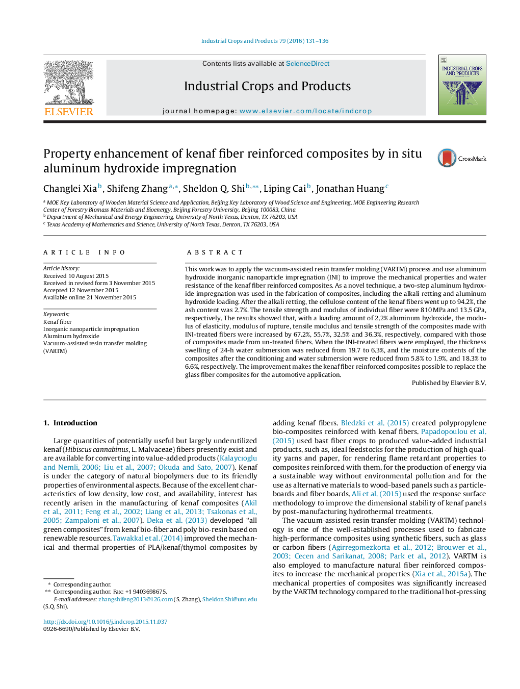 Property enhancement of kenaf fiber reinforced composites by in situ aluminum hydroxide impregnation