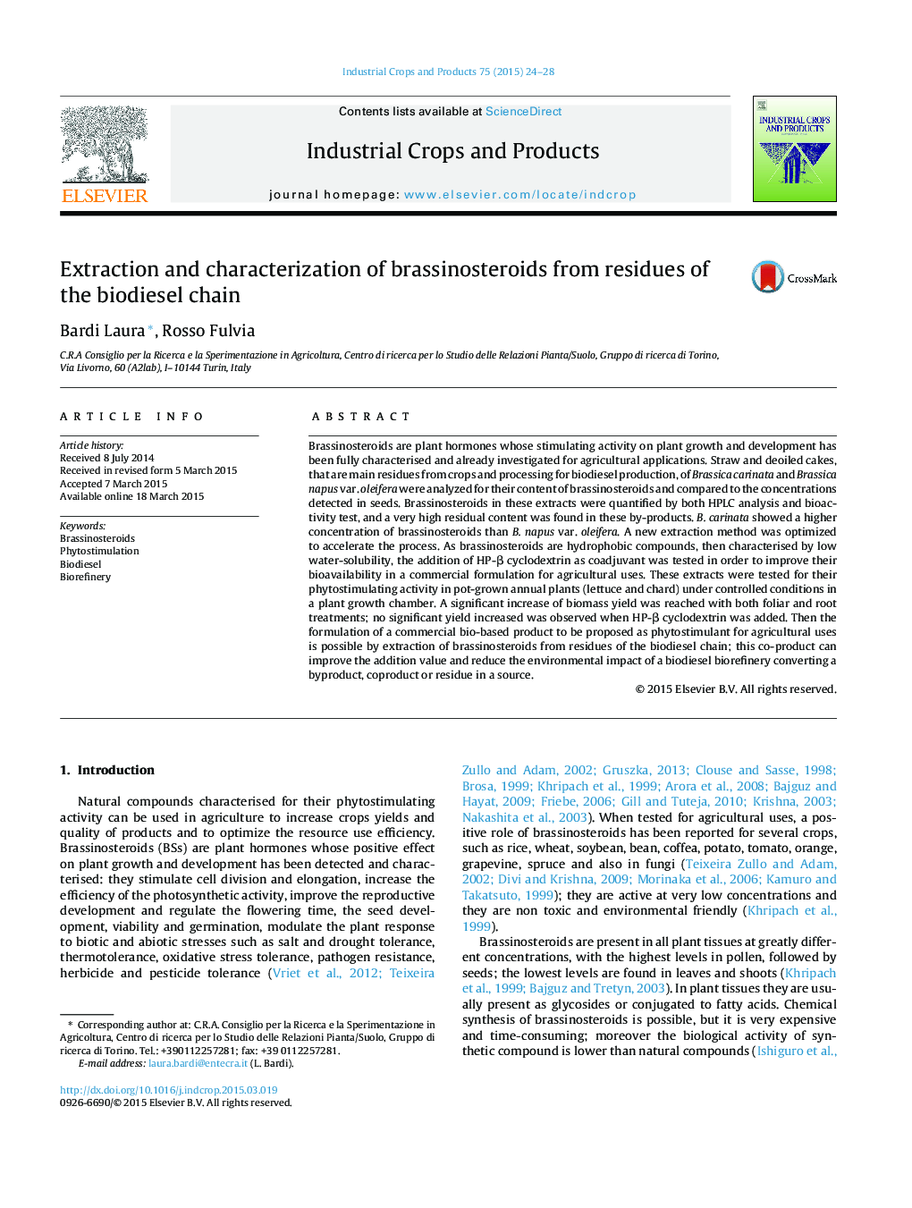 Extraction and characterization of brassinosteroids from residues of the biodiesel chain