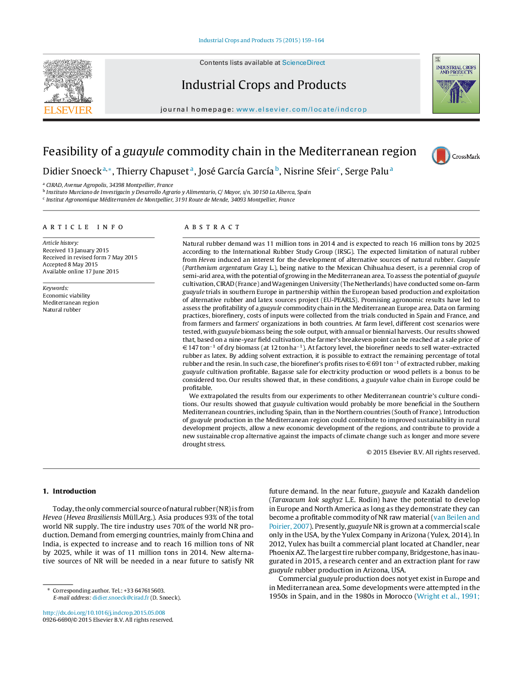 Feasibility of a guayule commodity chain in the Mediterranean region