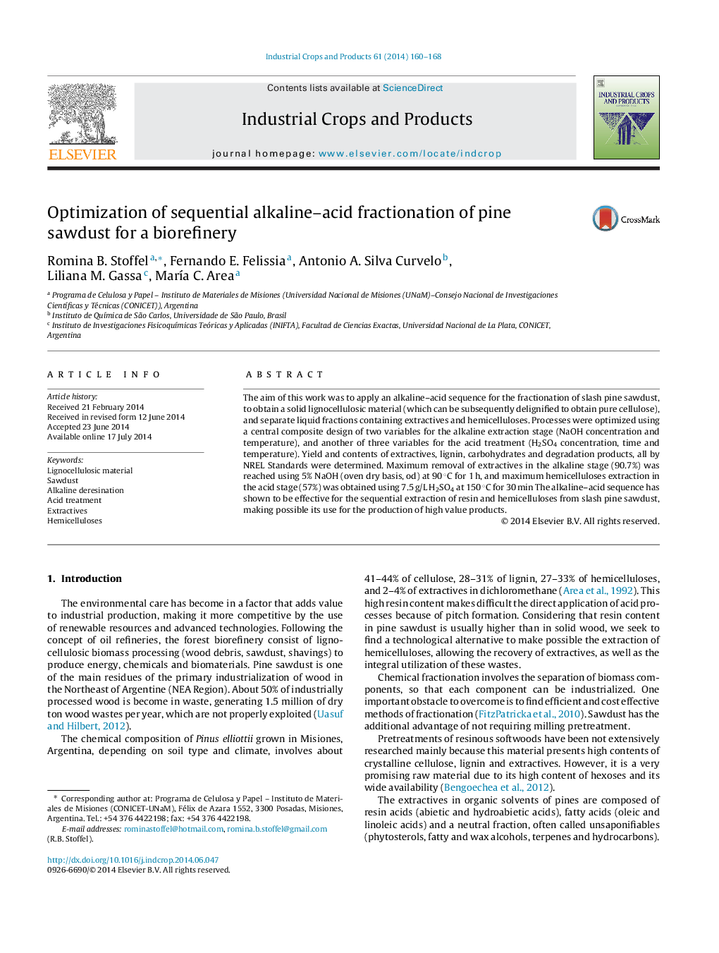 Optimization of sequential alkaline–acid fractionation of pine sawdust for a biorefinery