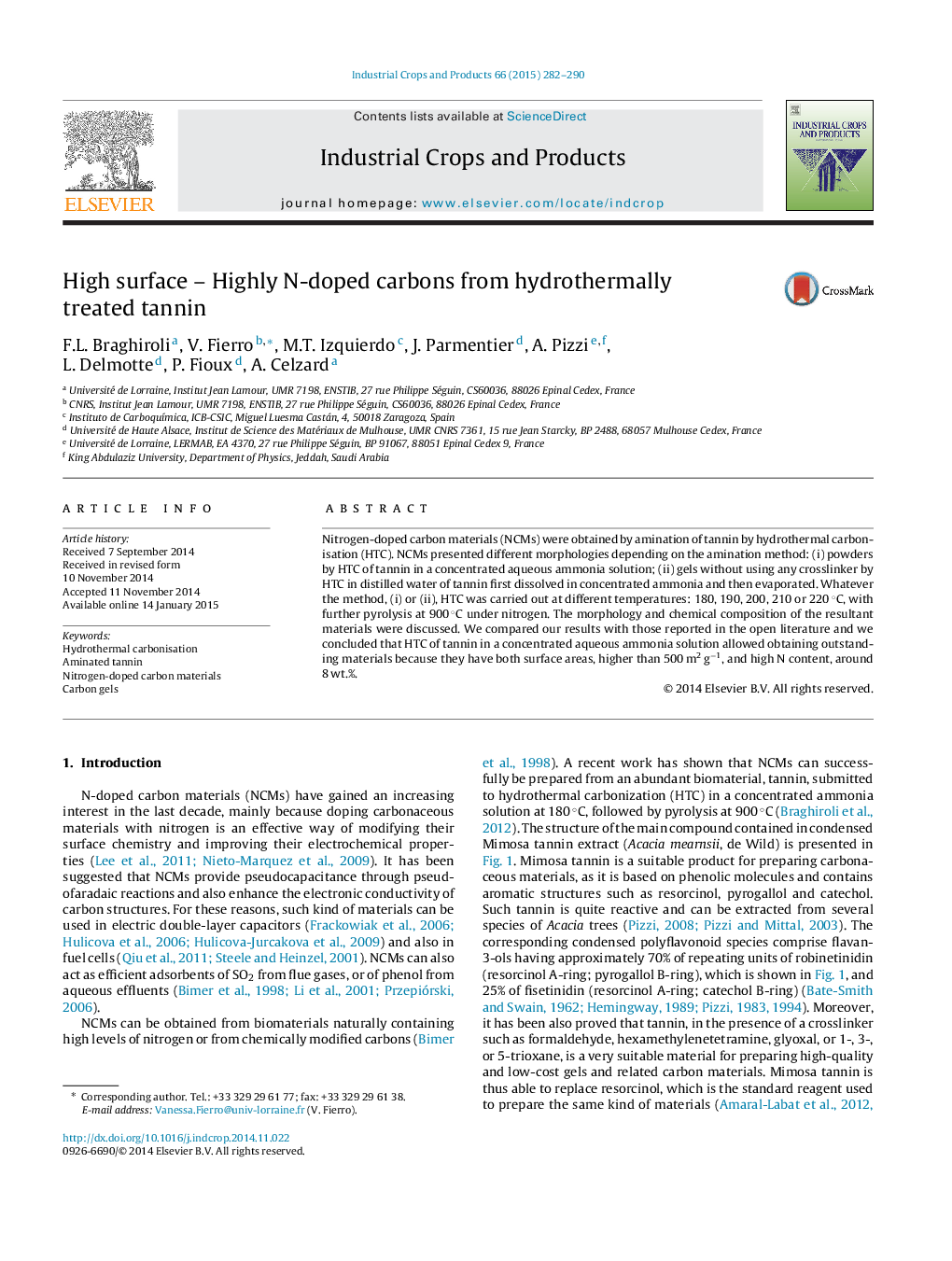 High surface – Highly N-doped carbons from hydrothermally treated tannin