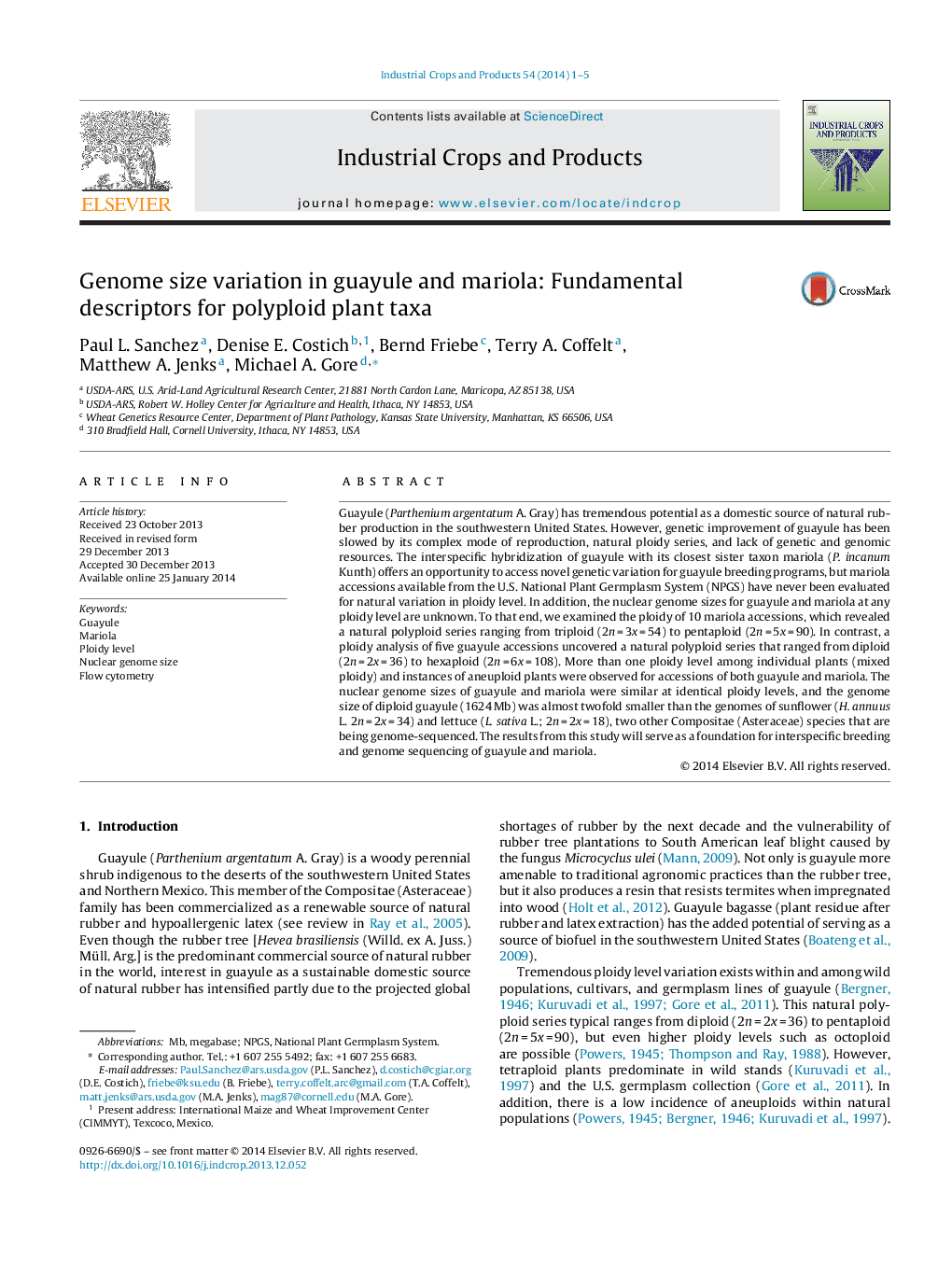 Genome size variation in guayule and mariola: Fundamental descriptors for polyploid plant taxa