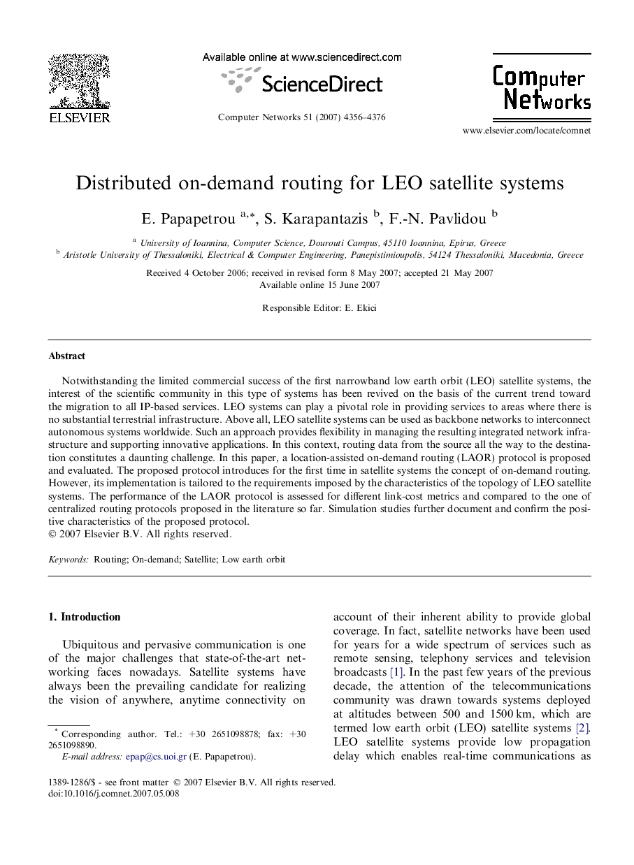 Distributed on-demand routing for LEO satellite systems