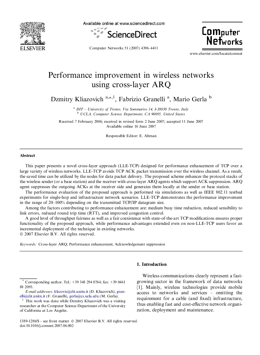 Performance improvement in wireless networks using cross-layer ARQ