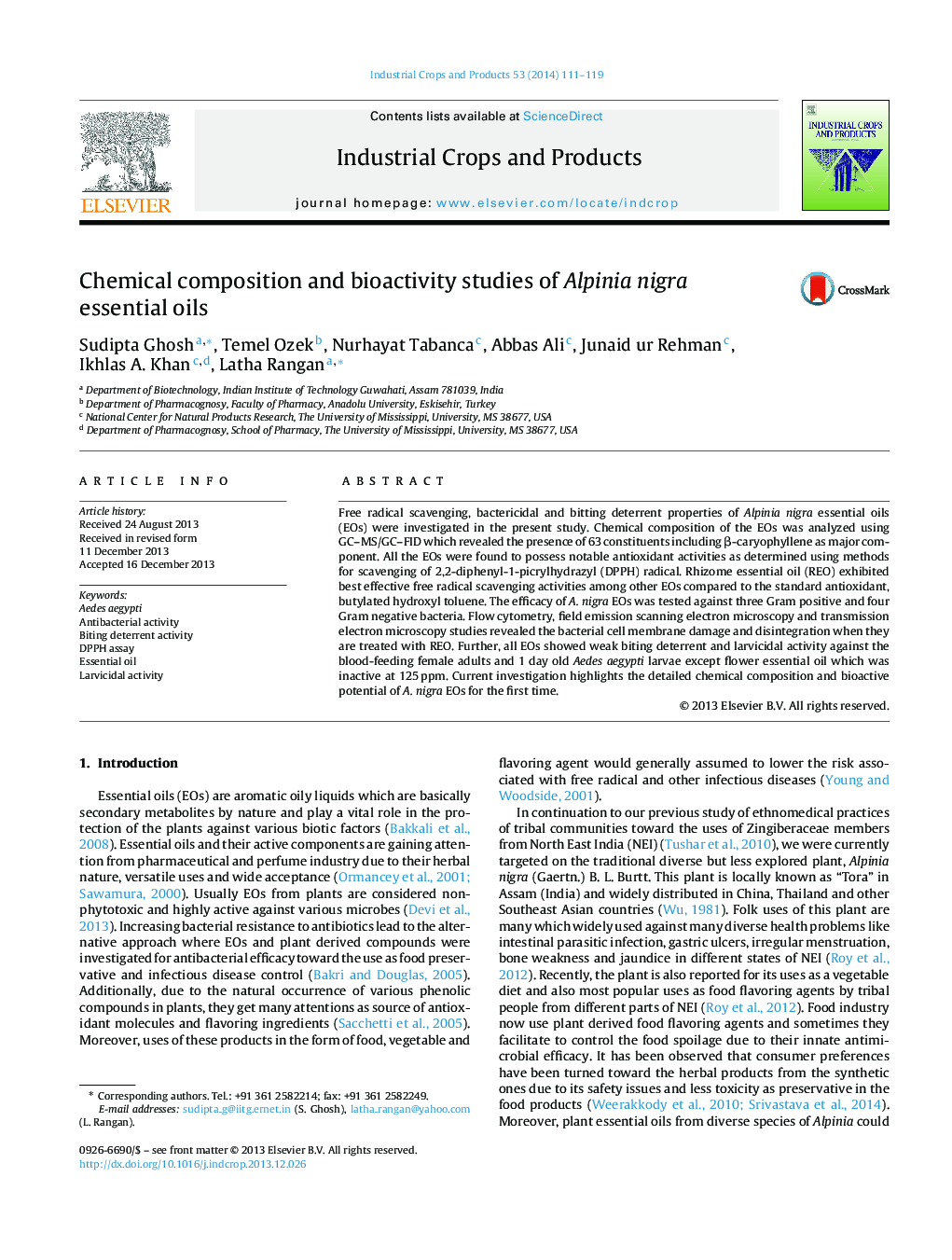 Chemical composition and bioactivity studies of Alpinia nigra essential oils