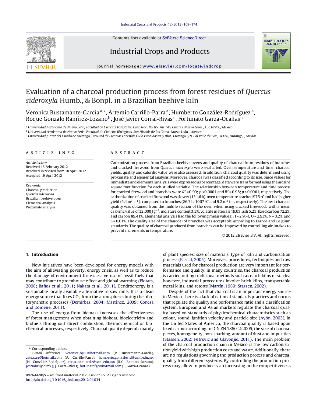 Evaluation of a charcoal production process from forest residues of Quercus sideroxyla Humb., & Bonpl. in a Brazilian beehive kiln