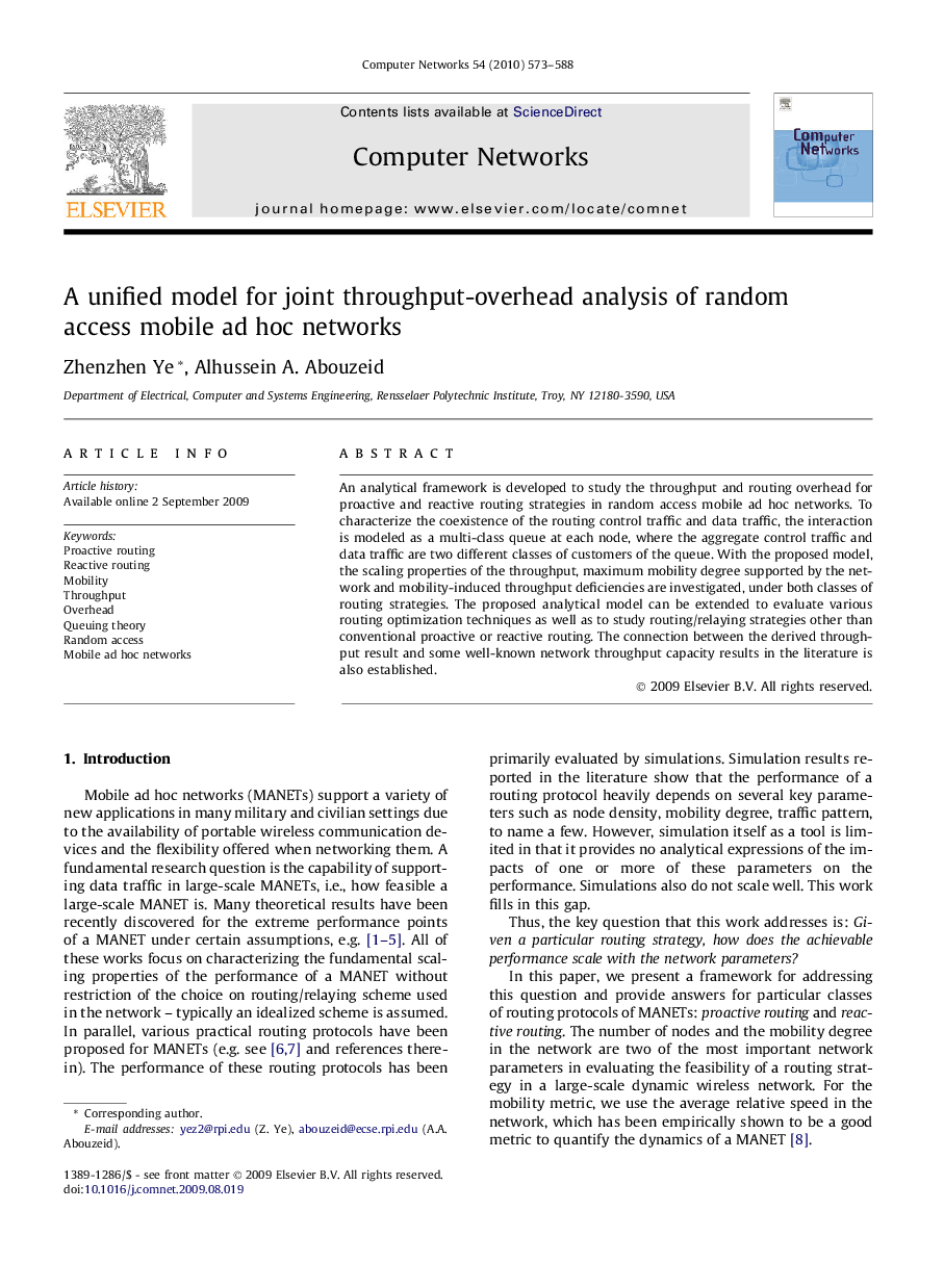 A unified model for joint throughput-overhead analysis of random access mobile ad hoc networks