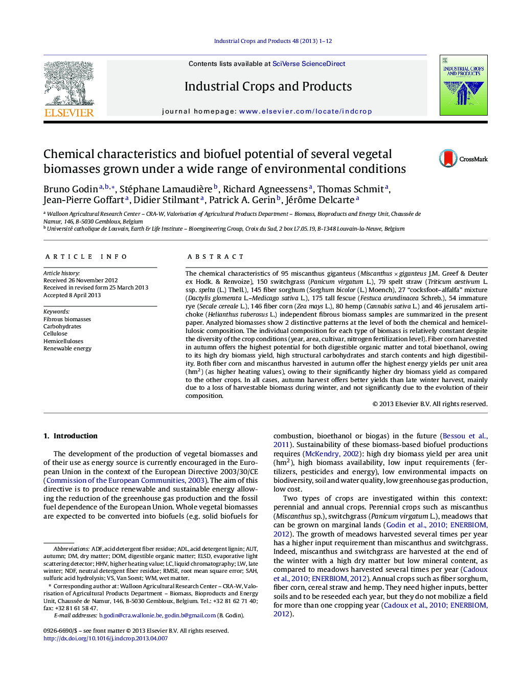 Chemical characteristics and biofuel potential of several vegetal biomasses grown under a wide range of environmental conditions
