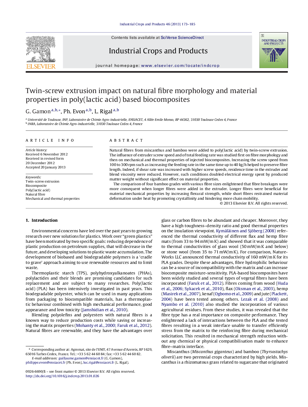 Twin-screw extrusion impact on natural fibre morphology and material properties in poly(lactic acid) based biocomposites