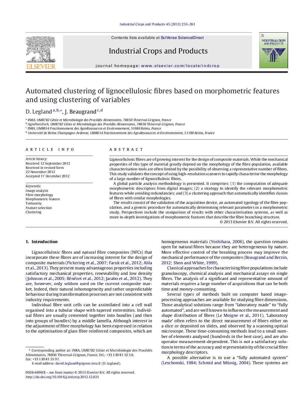 Automated clustering of lignocellulosic fibres based on morphometric features and using clustering of variables