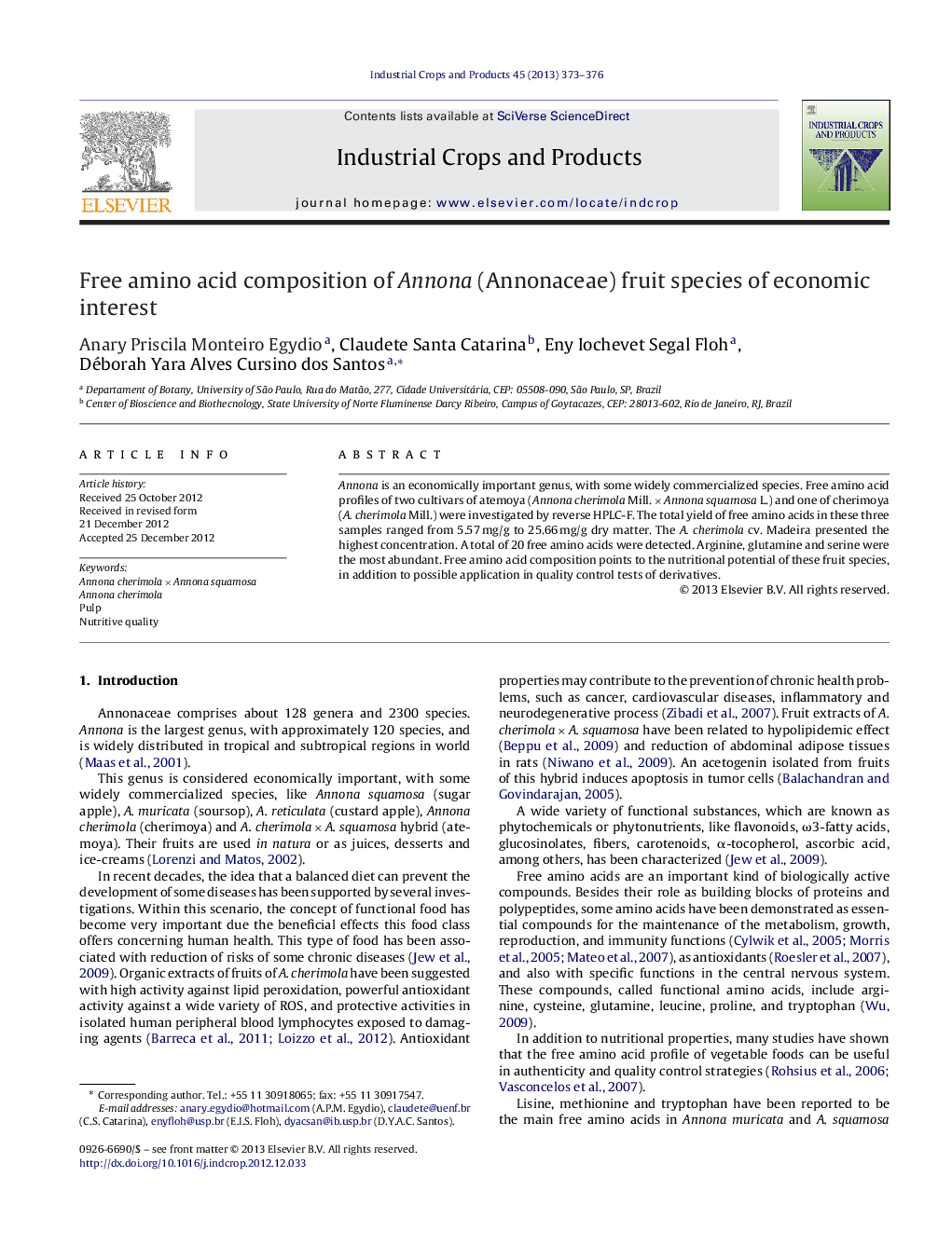 Free amino acid composition of Annona (Annonaceae) fruit species of economic interest