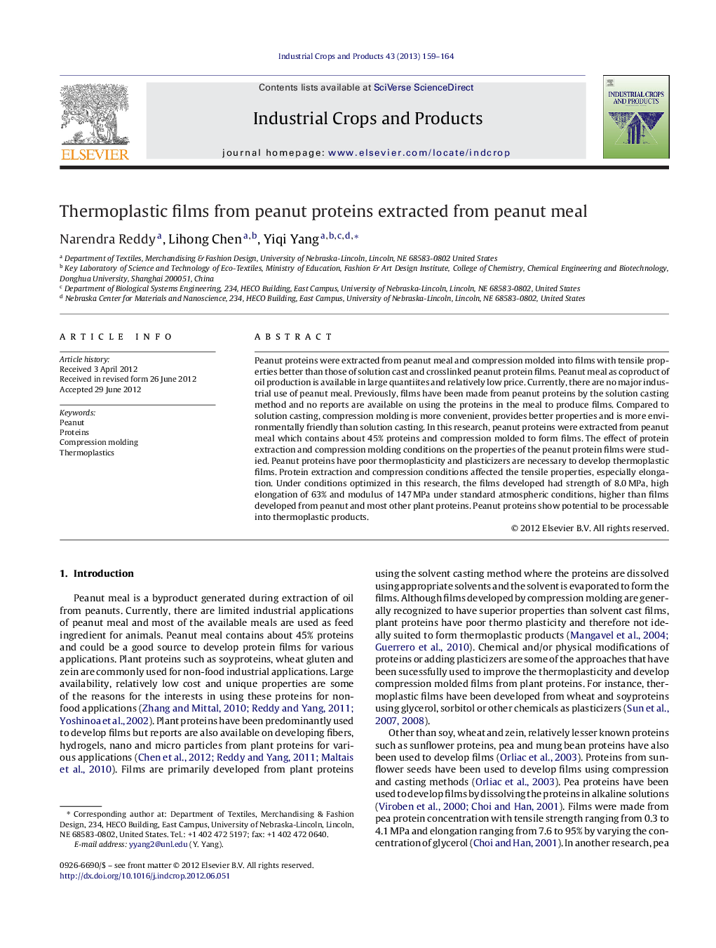 Thermoplastic films from peanut proteins extracted from peanut meal