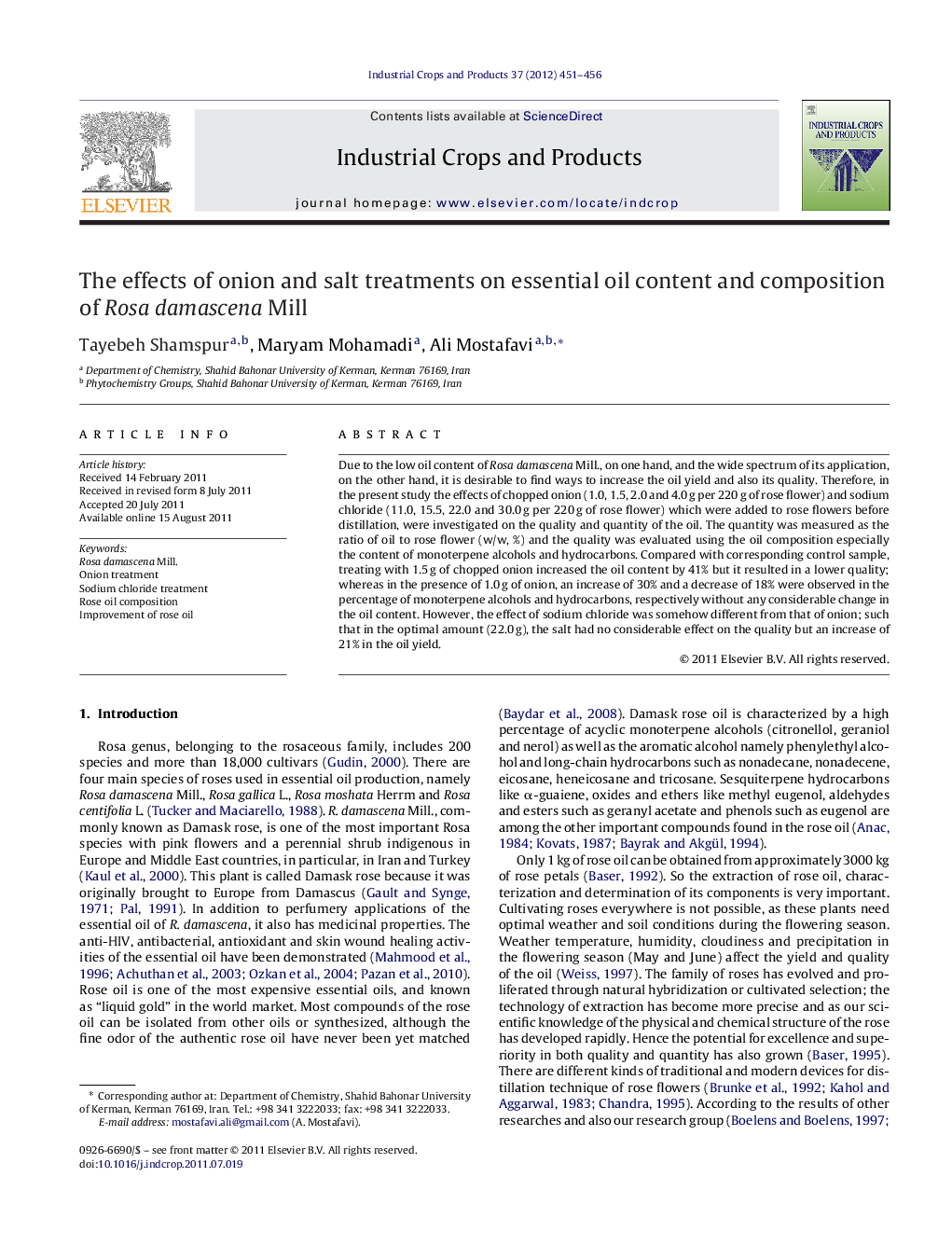 The effects of onion and salt treatments on essential oil content and composition of Rosa damascena Mill