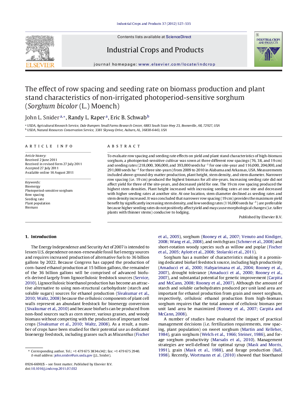 The effect of row spacing and seeding rate on biomass production and plant stand characteristics of non-irrigated photoperiod-sensitive sorghum (Sorghum bicolor (L.) Moench)