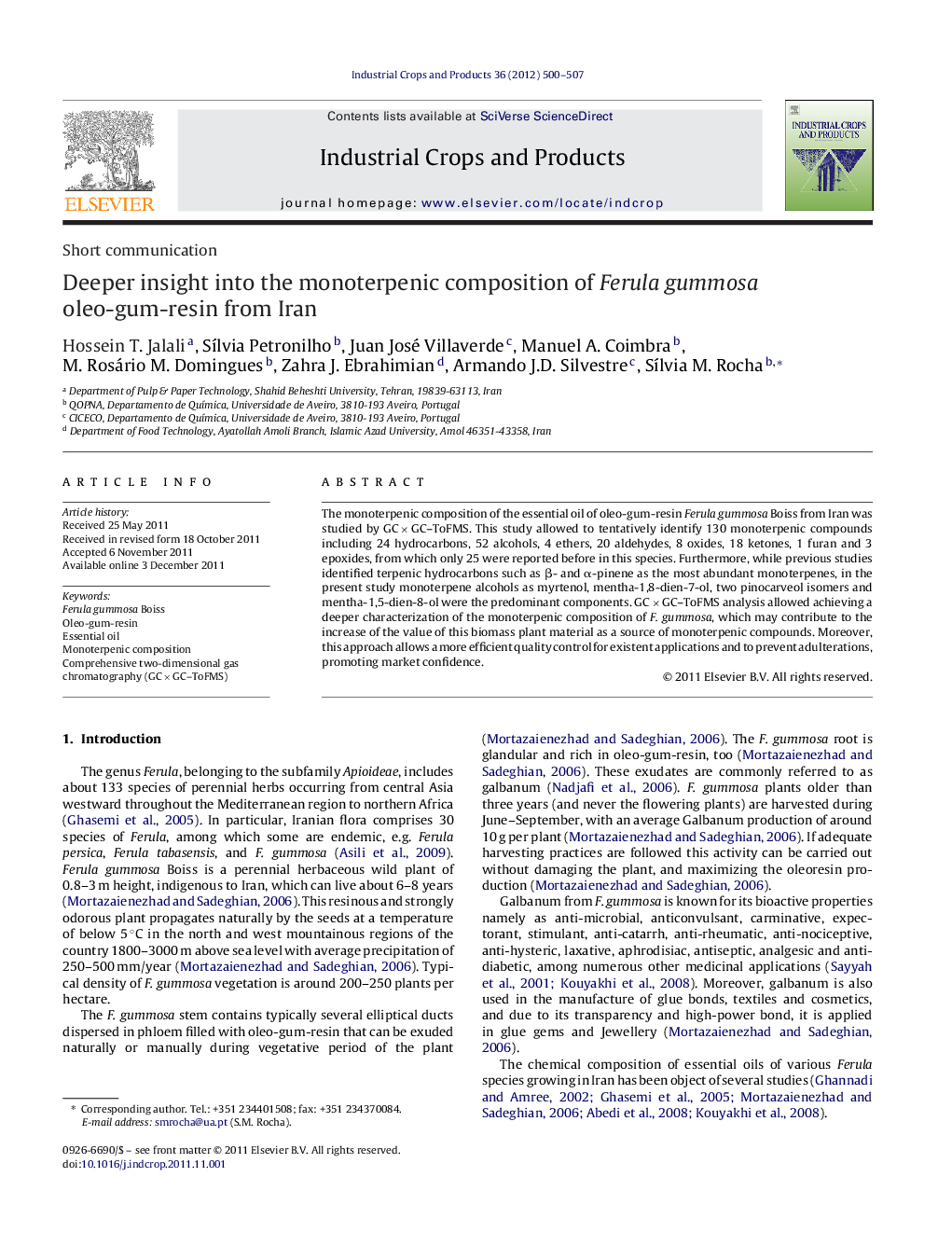 Deeper insight into the monoterpenic composition of Ferula gummosa oleo-gum-resin from Iran