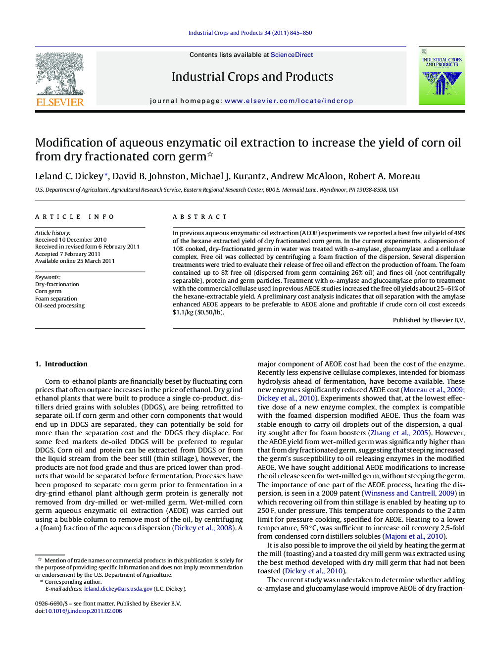 Modification of aqueous enzymatic oil extraction to increase the yield of corn oil from dry fractionated corn germ 