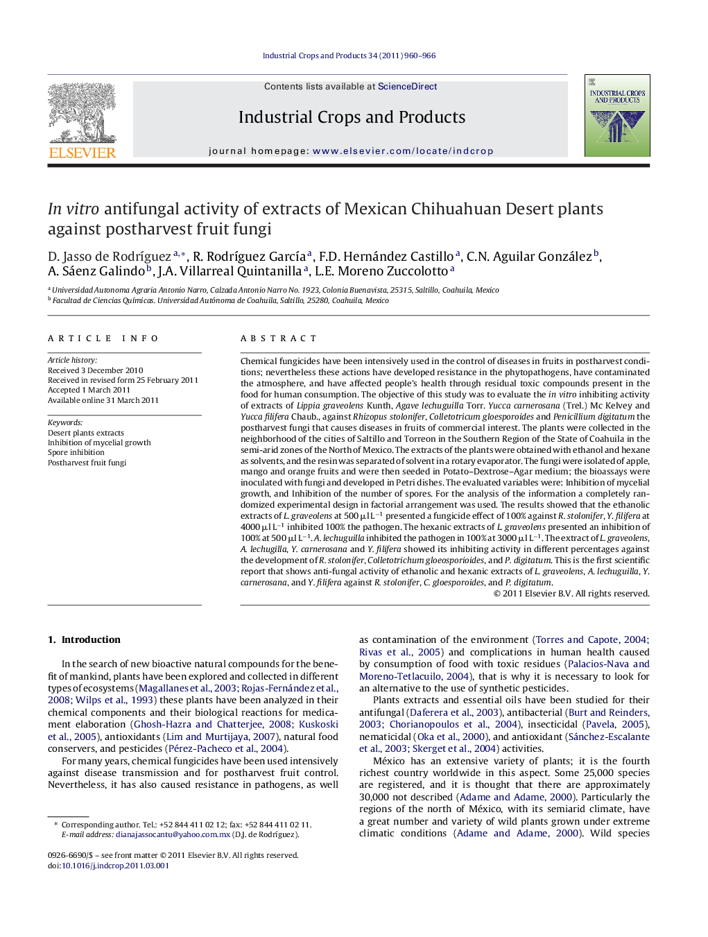 In vitro antifungal activity of extracts of Mexican Chihuahuan Desert plants against postharvest fruit fungi