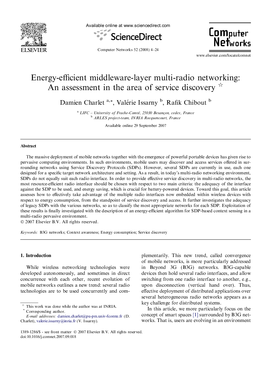 Energy-efficient middleware-layer multi-radio networking: An assessment in the area of service discovery 