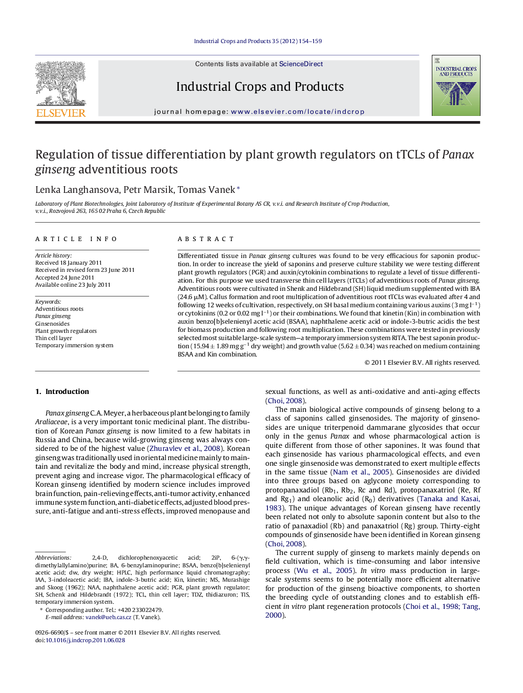 Regulation of tissue differentiation by plant growth regulators on tTCLs of Panax ginseng adventitious roots