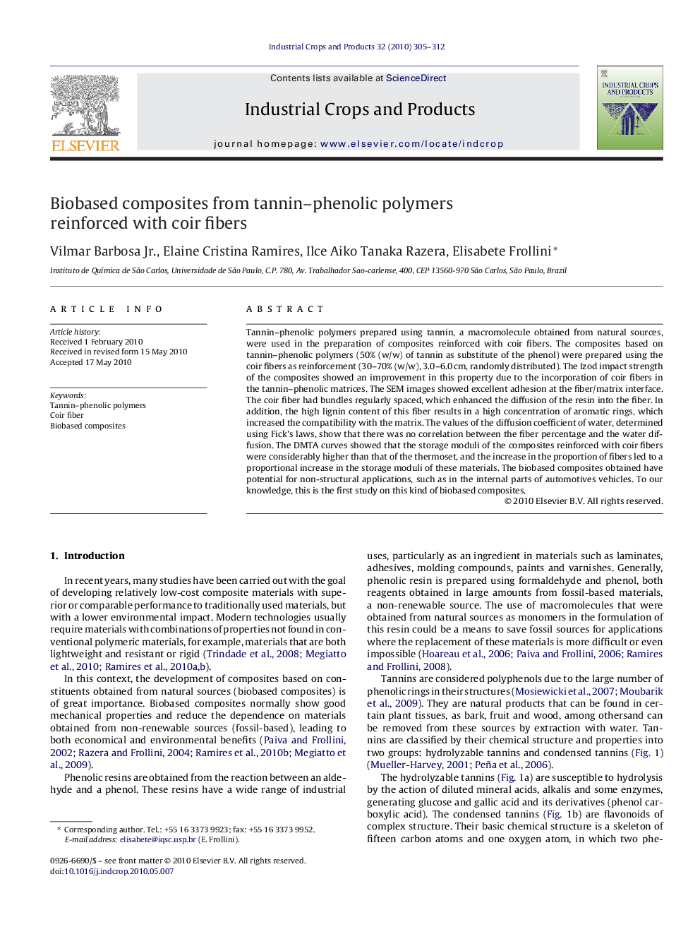 Biobased composites from tannin–phenolic polymers reinforced with coir fibers