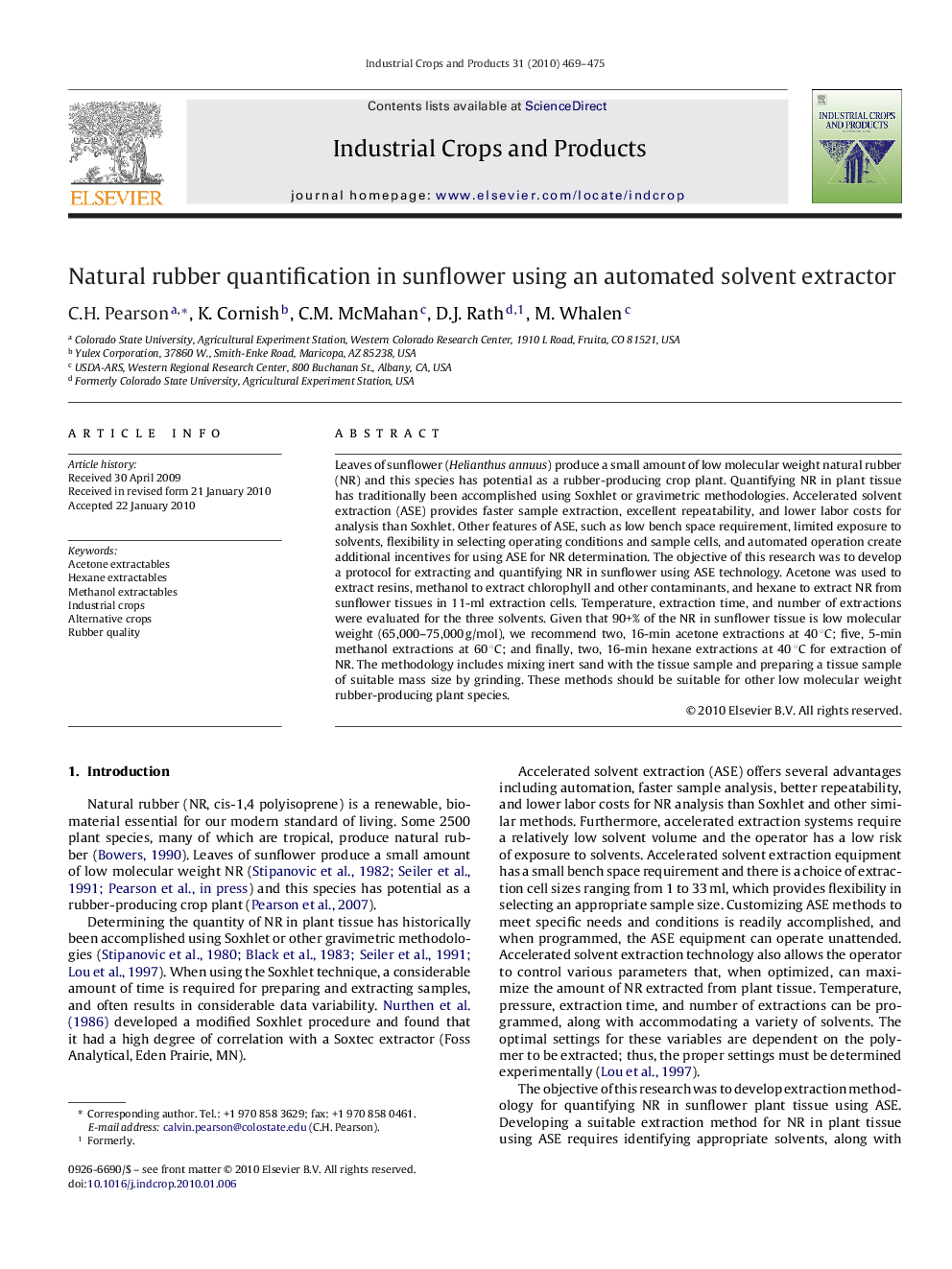 Natural rubber quantification in sunflower using an automated solvent extractor