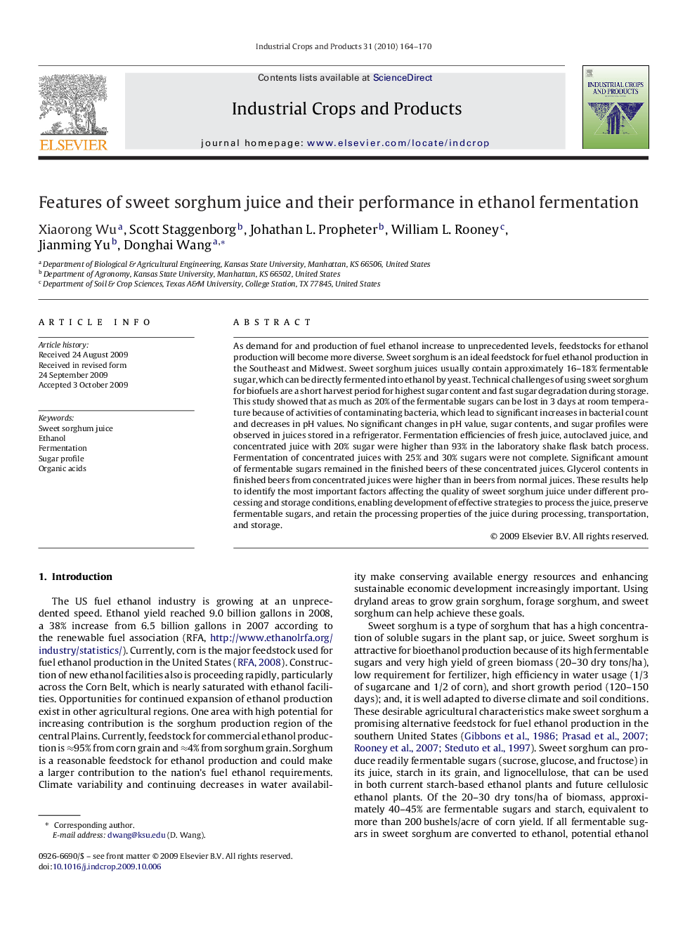 Features of sweet sorghum juice and their performance in ethanol fermentation