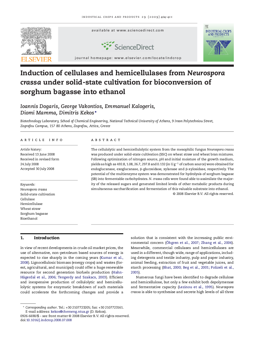 Induction of cellulases and hemicellulases from Neurospora crassa under solid-state cultivation for bioconversion of sorghum bagasse into ethanol