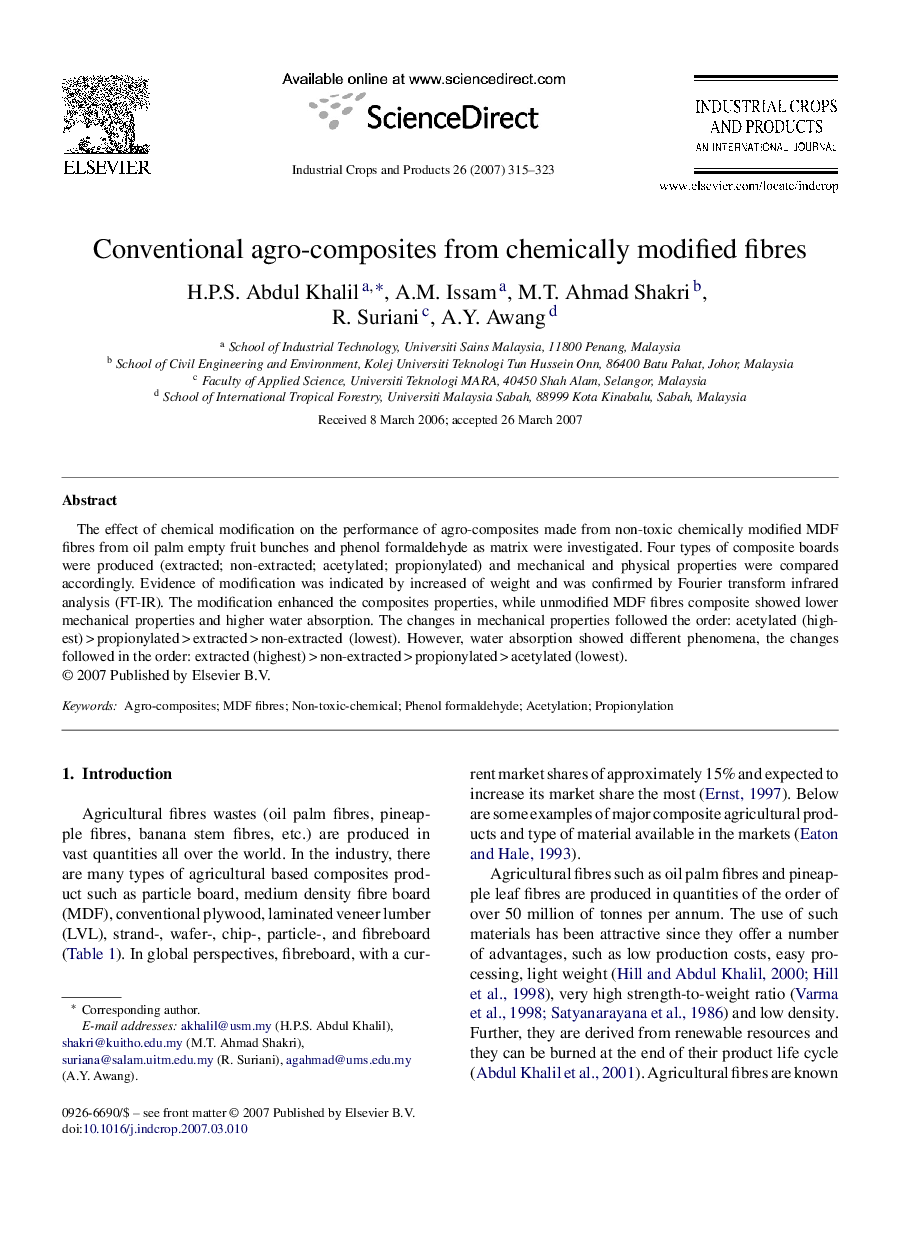 Conventional agro-composites from chemically modified fibres