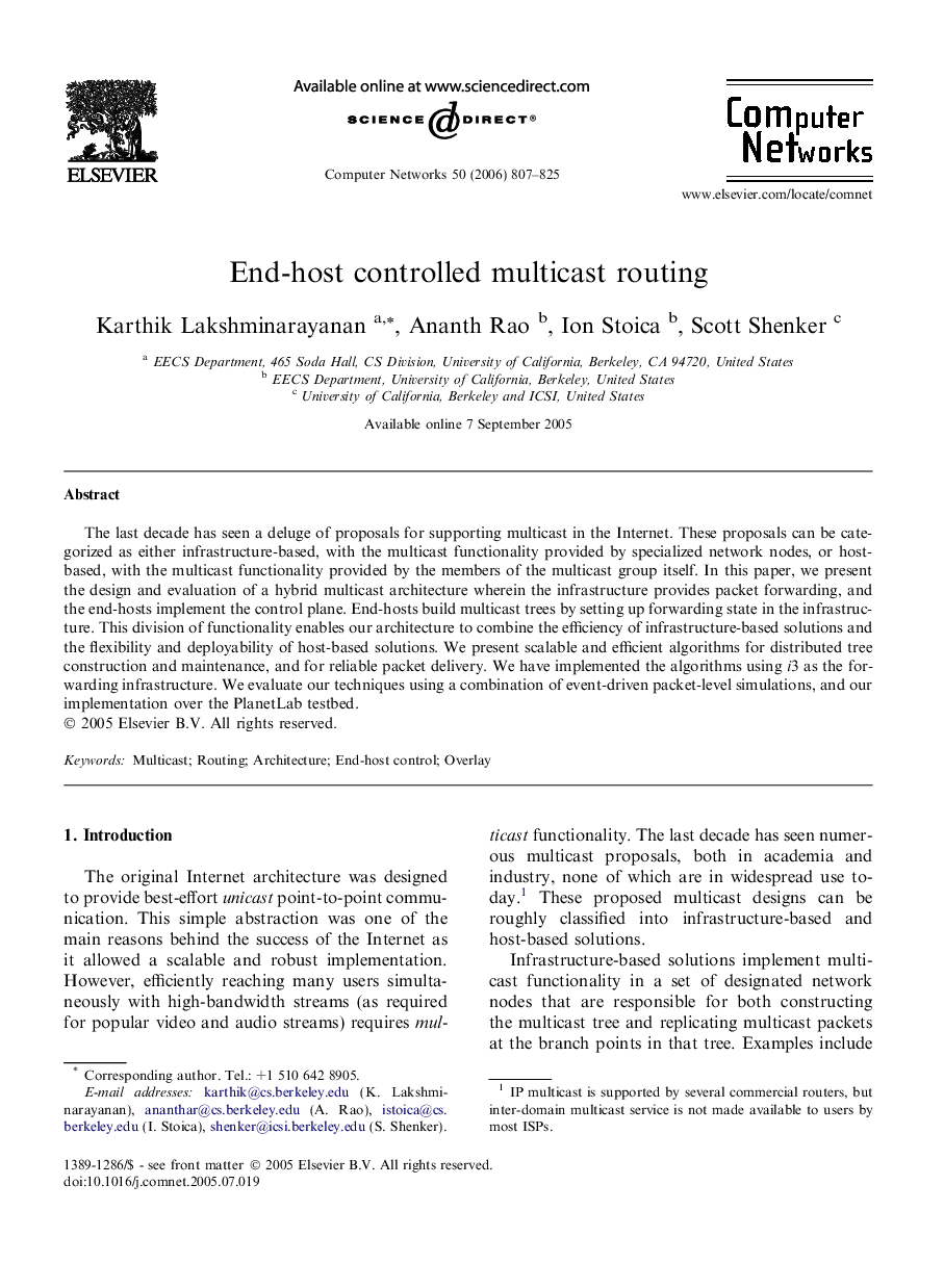 End-host controlled multicast routing