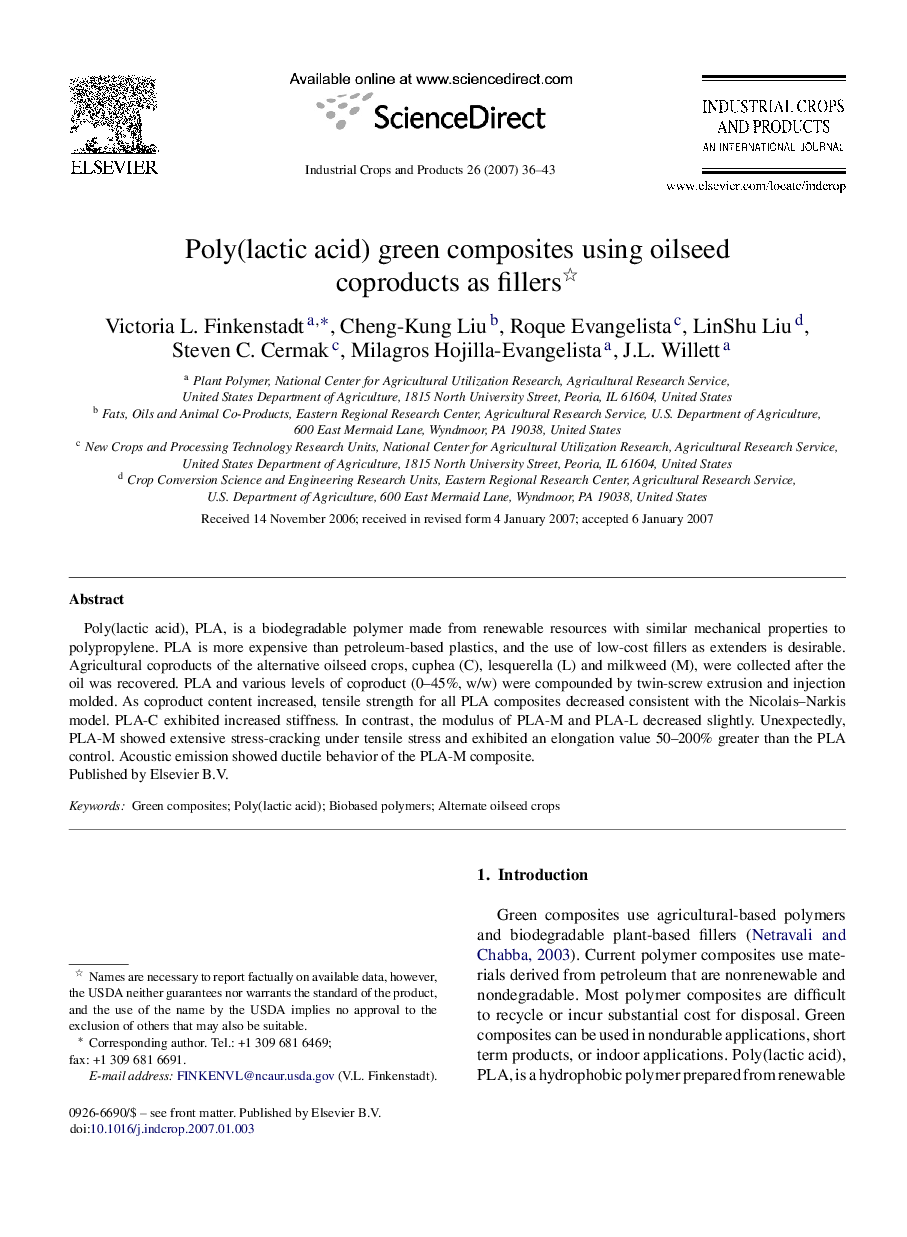 Poly(lactic acid) green composites using oilseed coproducts as fillers