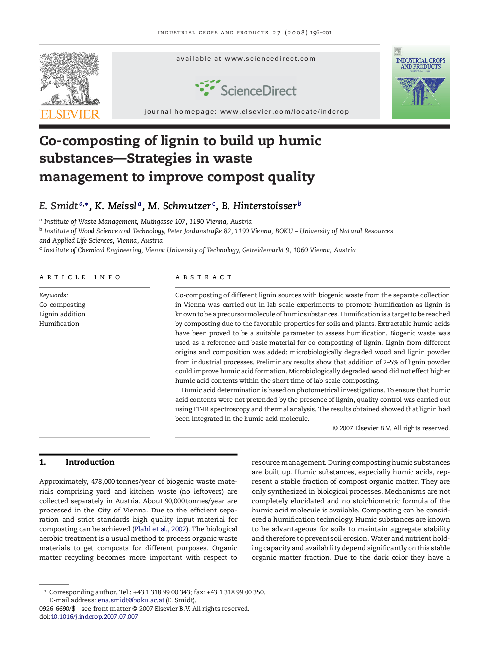 Co-composting of lignin to build up humic substances—Strategies in waste management to improve compost quality