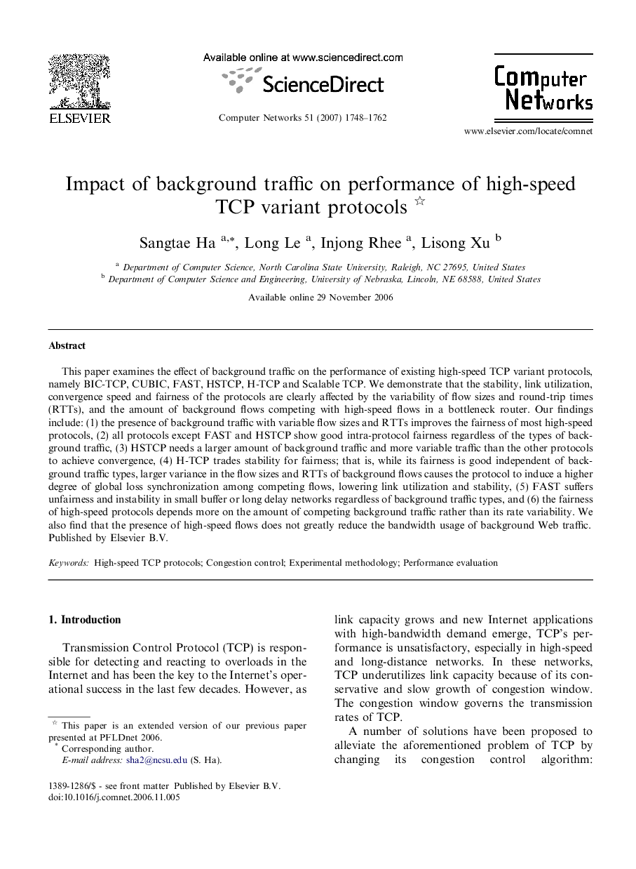 Impact of background traffic on performance of high-speed TCP variant protocols 