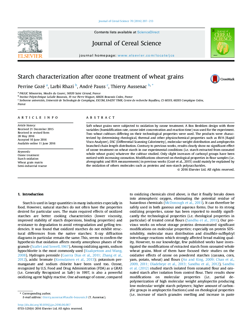 Starch characterization after ozone treatment of wheat grains