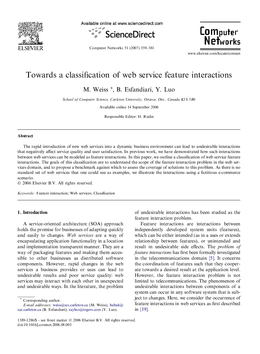 Towards a classification of web service feature interactions