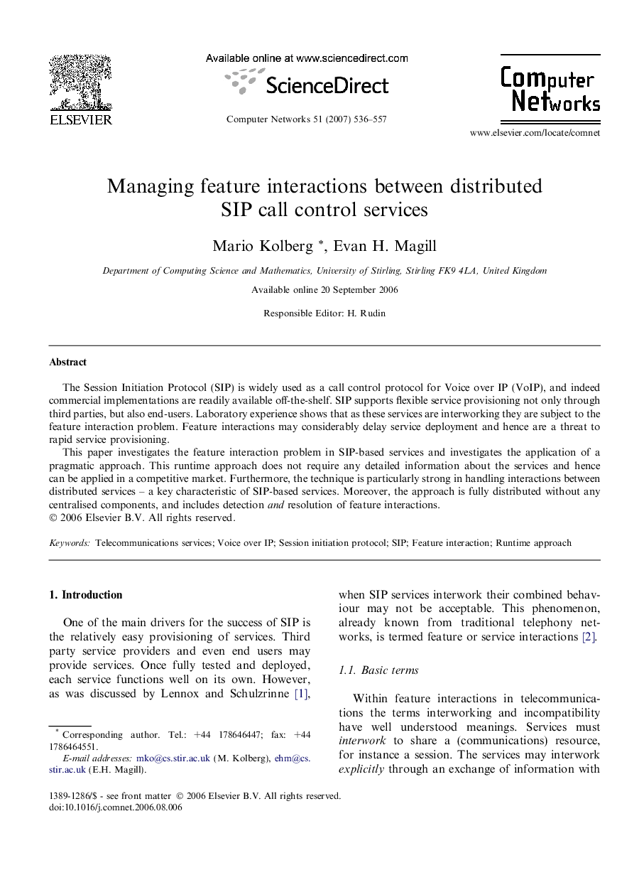 Managing feature interactions between distributed SIP call control services