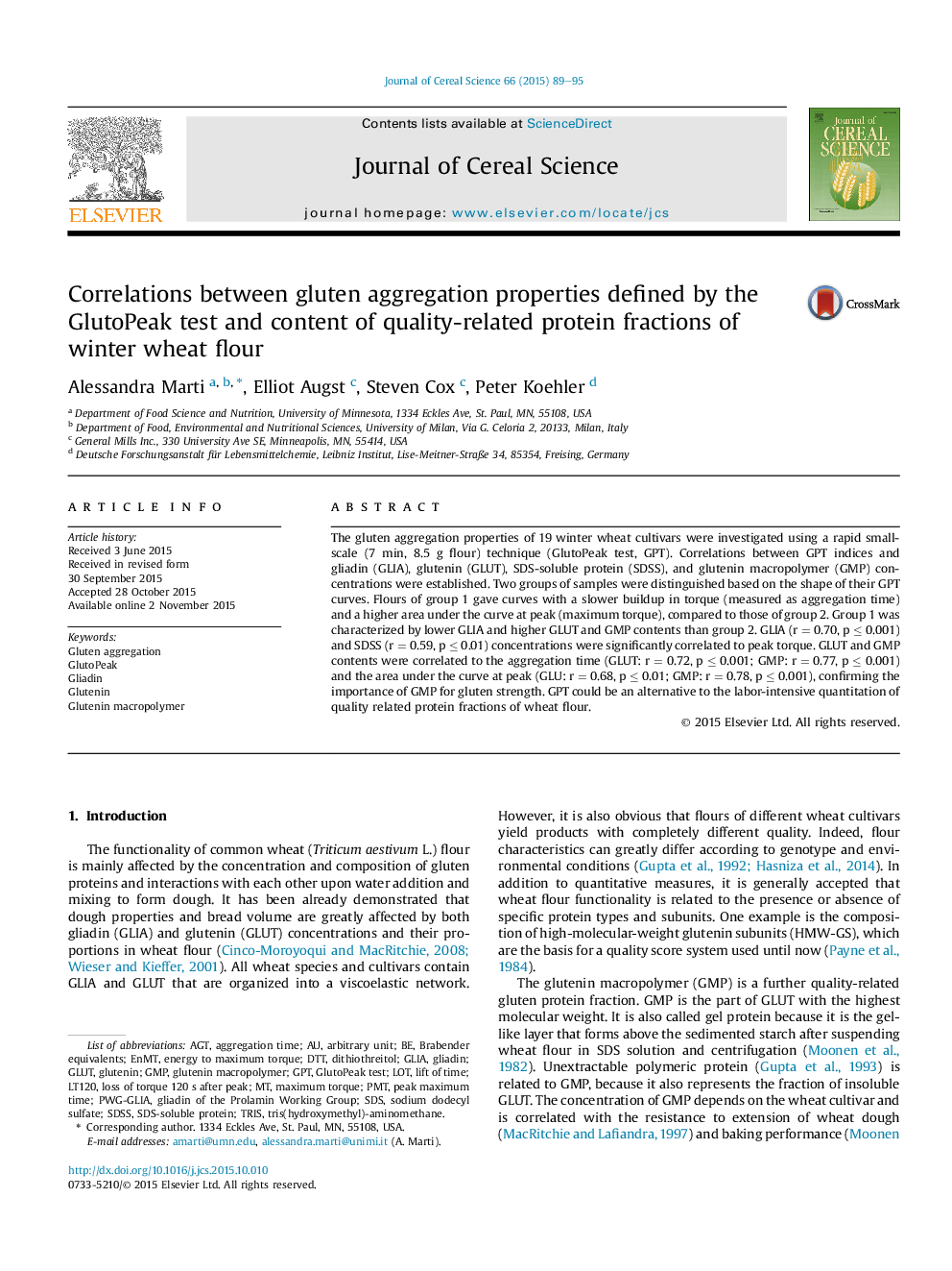 Correlations between gluten aggregation properties defined by the GlutoPeak test and content of quality-related protein fractions of winter wheat flour