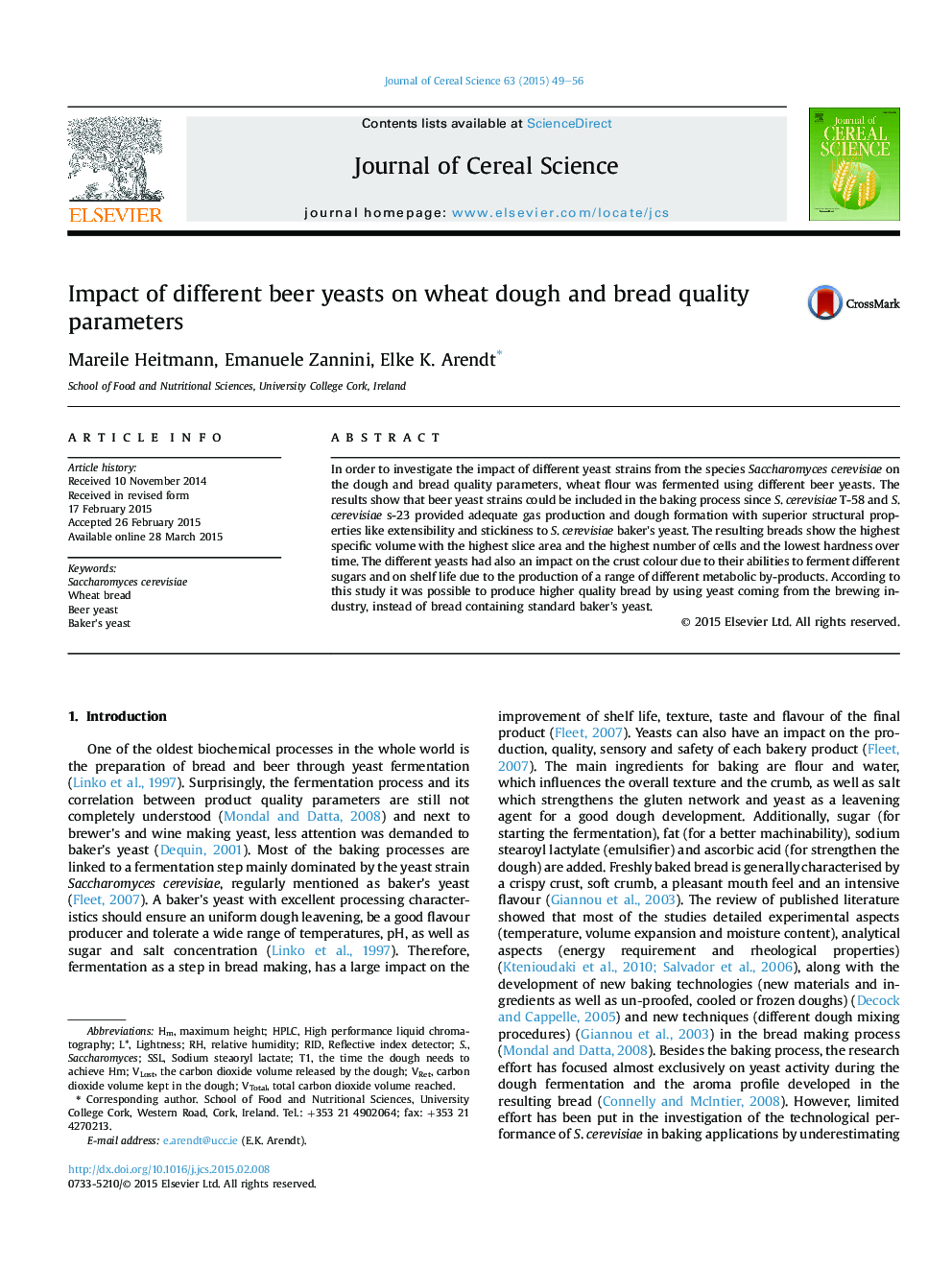 Impact of different beer yeasts on wheat dough and bread quality parameters