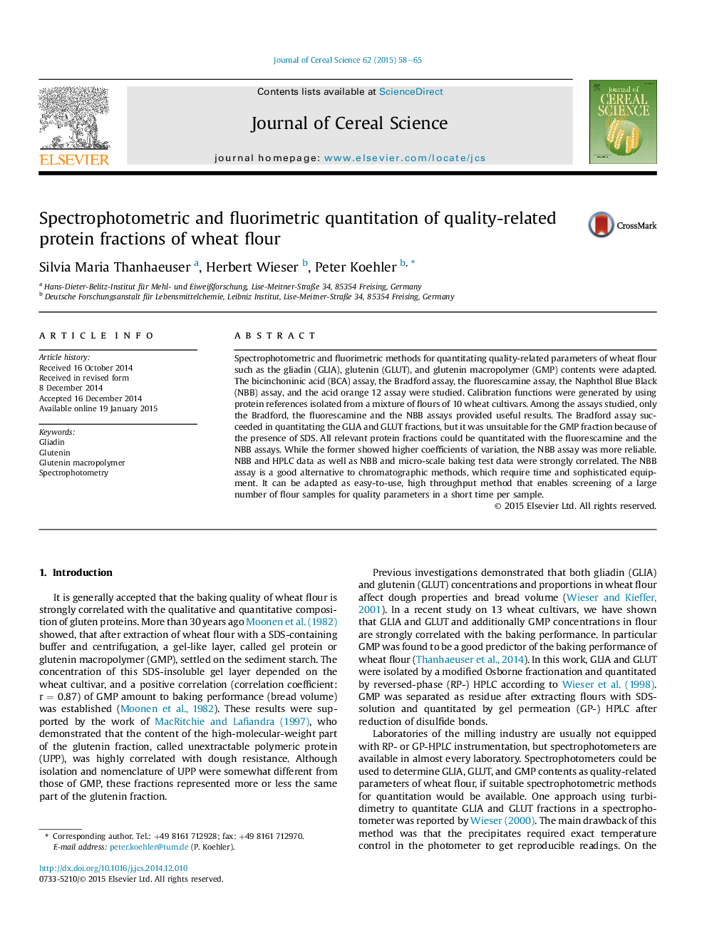 Spectrophotometric and fluorimetric quantitation of quality-related protein fractions of wheat flour