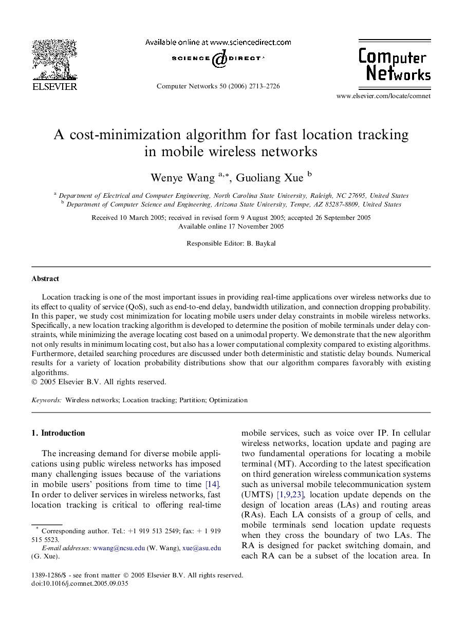 A cost-minimization algorithm for fast location tracking in mobile wireless networks