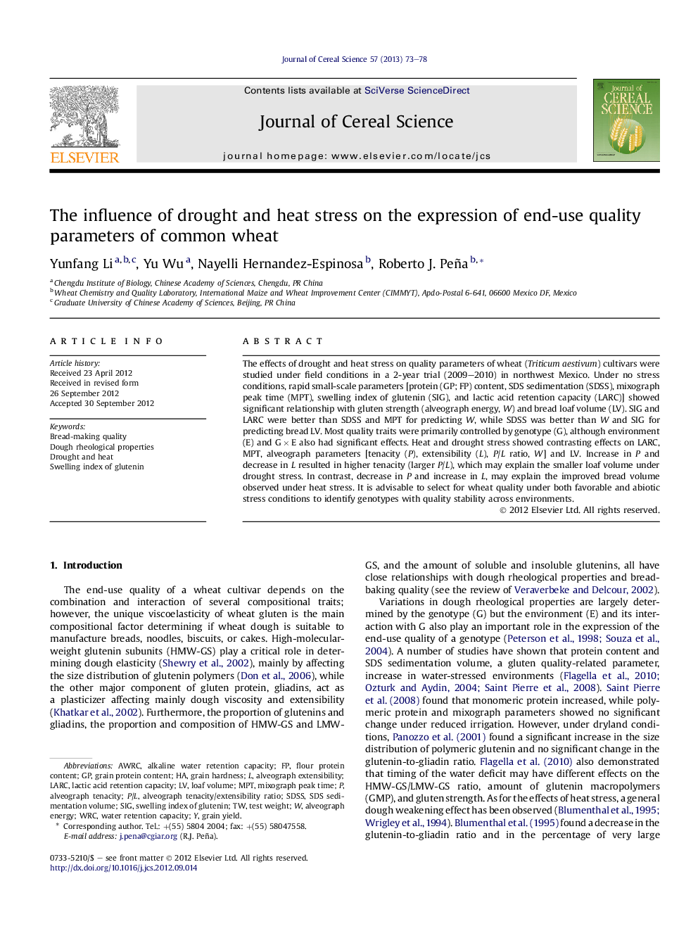 The influence of drought and heat stress on the expression of end-use quality parameters of common wheat