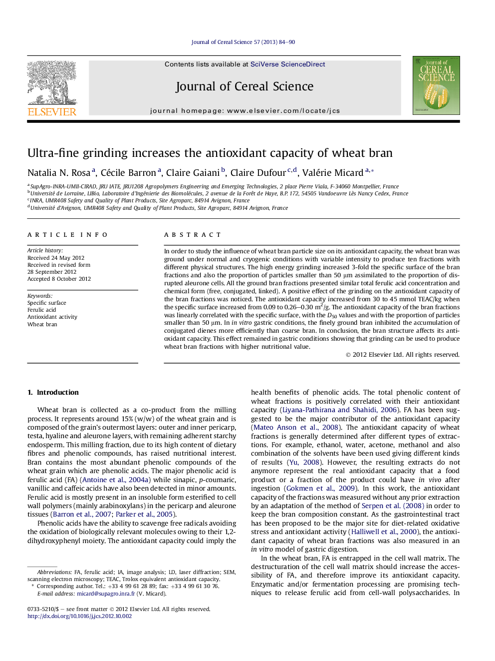 Ultra-fine grinding increases the antioxidant capacity of wheat bran