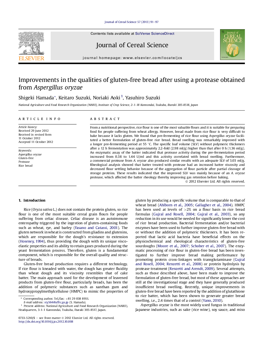 Improvements in the qualities of gluten-free bread after using a protease obtained from Aspergillus oryzae