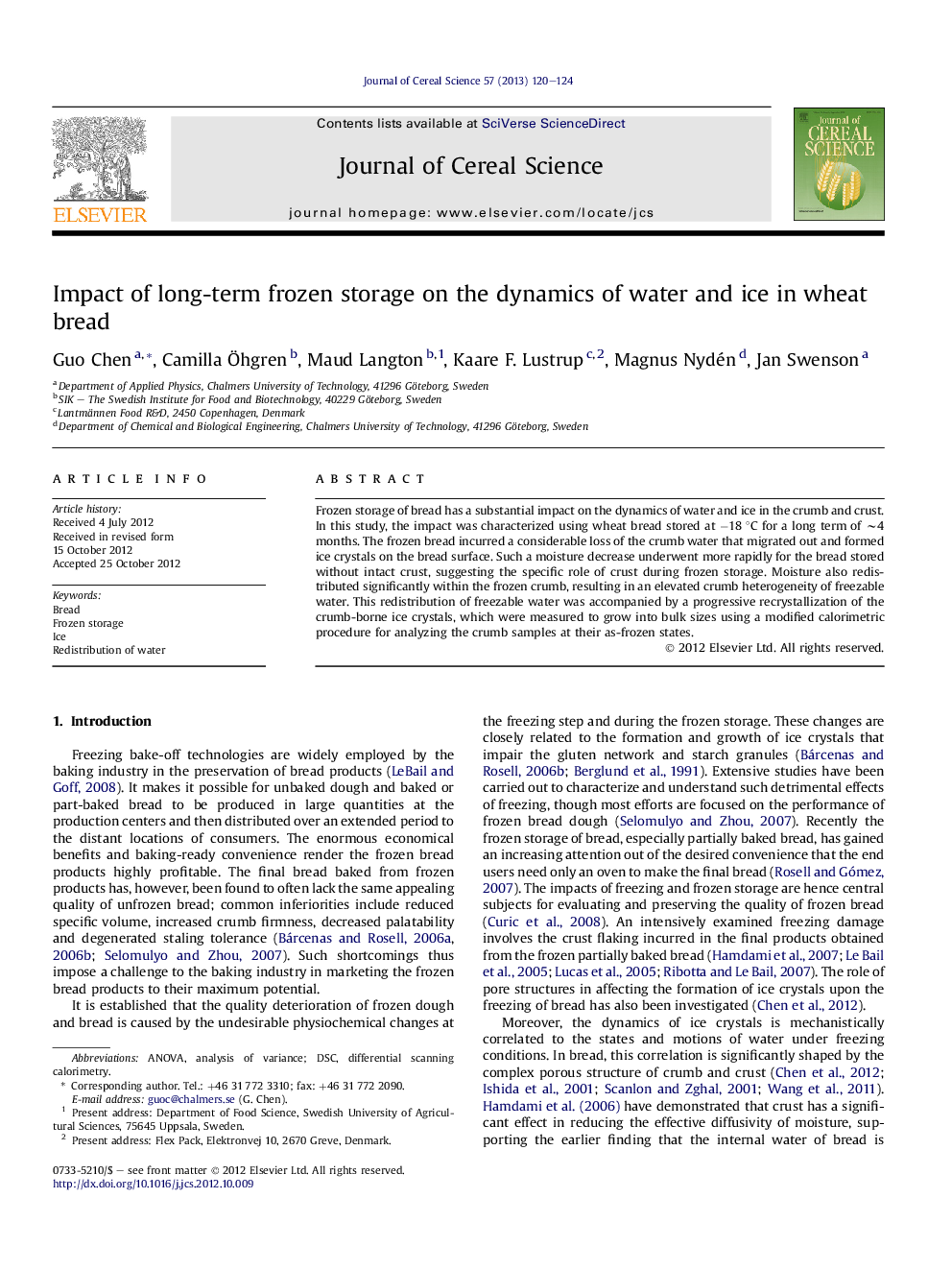 Impact of long-term frozen storage on the dynamics of water and ice in wheat bread