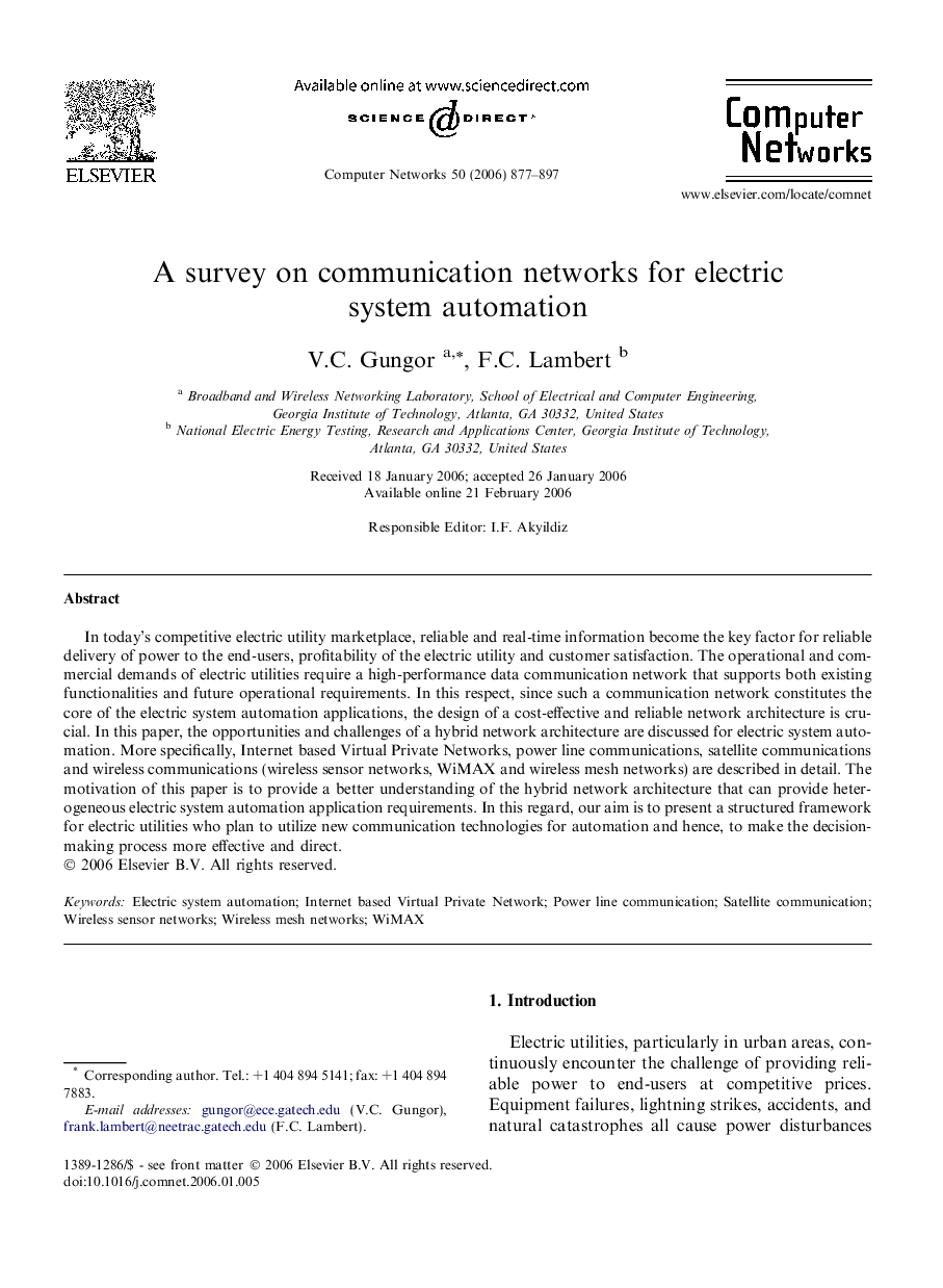 A survey on communication networks for electric system automation