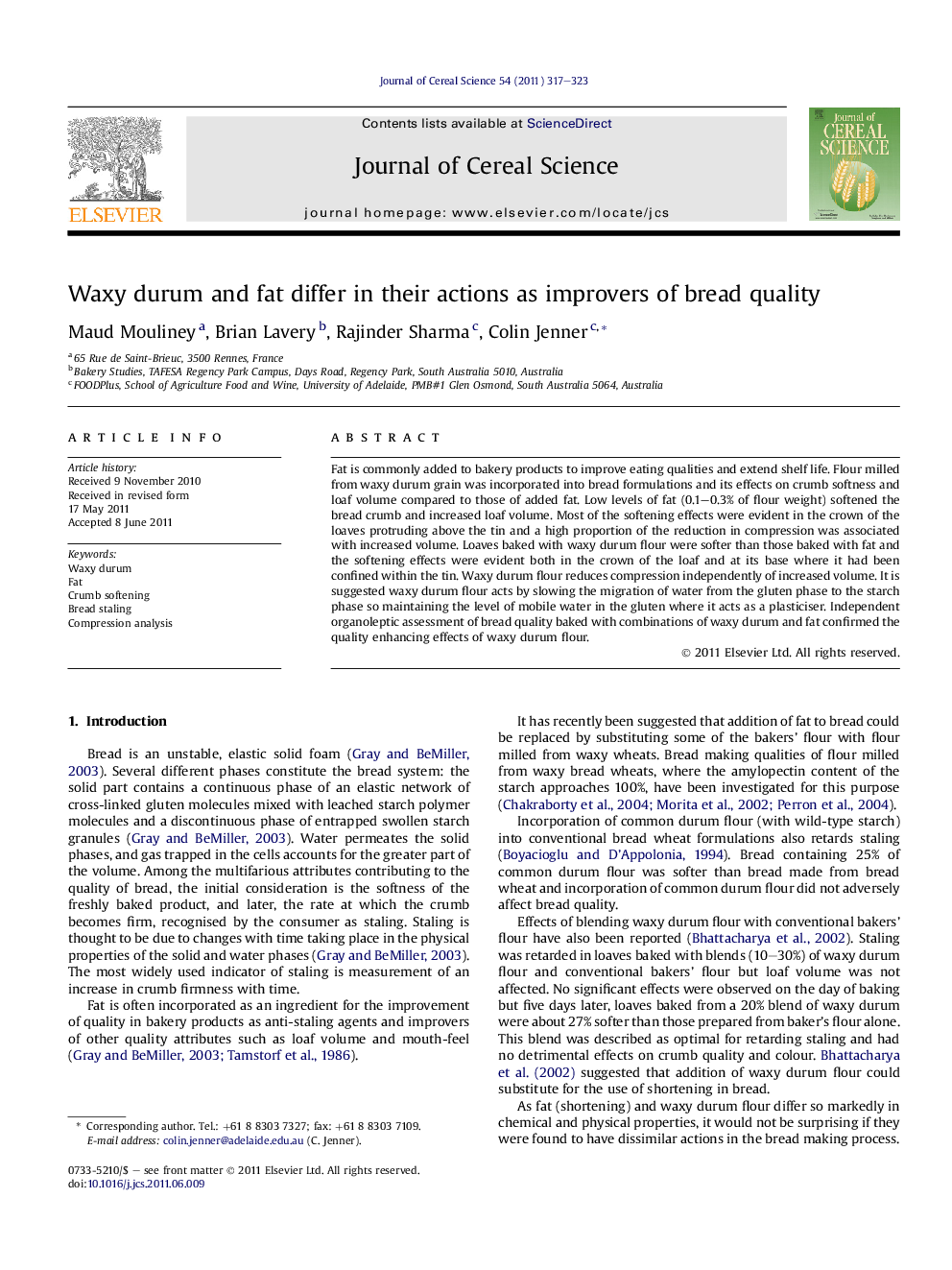 Waxy durum and fat differ in their actions as improvers of bread quality