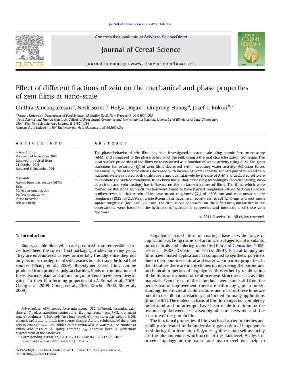 Effect of different fractions of zein on the mechanical and phase properties of zein films at nano-scale