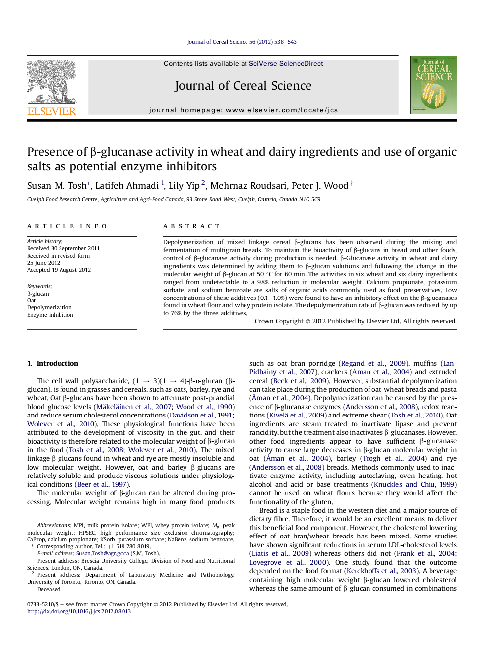 Presence of β-glucanase activity in wheat and dairy ingredients and use of organic salts as potential enzyme inhibitors