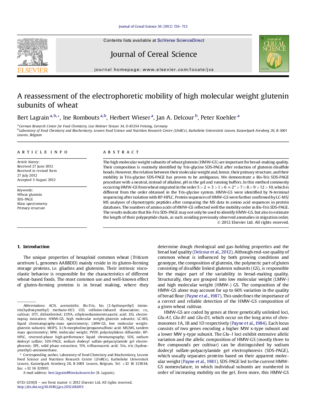 A reassessment of the electrophoretic mobility of high molecular weight glutenin subunits of wheat